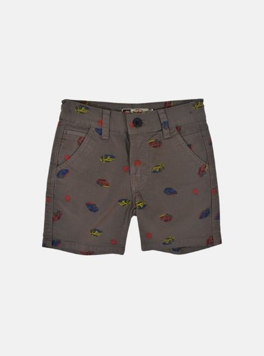 SHORT NIÑO YONISTERS MARRÓN CAR TAFETA ESTAMPADO SEMIPITILLO STRETCH KIDS