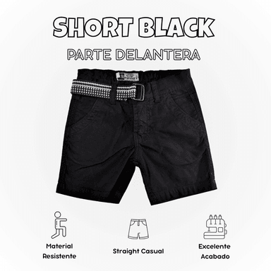 SHORT NIÑO CASUAL  ALGODÓN DRILL TAFETA NEGRO YONISTERS CLOTHING
