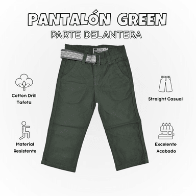 PANTALÓN NIÑO CASUAL ALGODÓN DRILL TAFETA VERDE YONISTERS CLOTHING