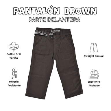 PANTALÓN NIÑO CASUAL ALGODÓN DRILL TAFETA MARRÓN YONISTERS CLOTHING