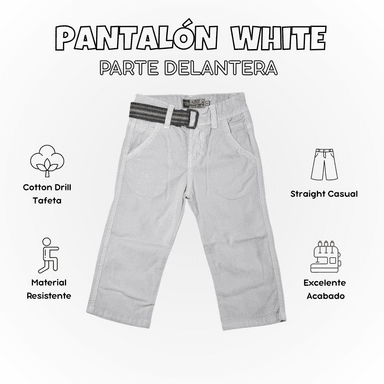 PANTALÓN NIÑO CASUAL ALGODÓN DRILL TAFETA BLANCO YONISTERS CLOTHING
