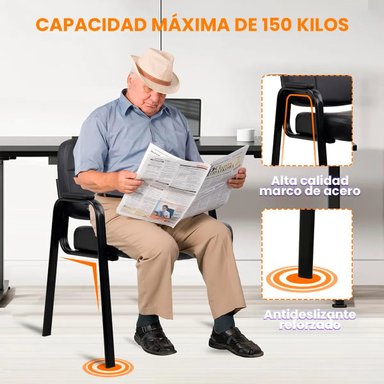 SILLA DE VISITA FIJA HAVEN AXIS ERGONOMICA DE CUERO DE BASE METALICA - 8