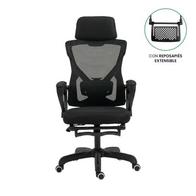 SILLA DE OFICINA ERGONOMICA GAMER HAVEN E02 MESH NEGRO CON REPOSAPIES - 1