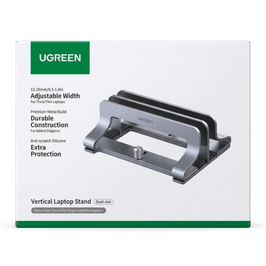 SOPORTE VERTICAL PARA LAPTOP TABLET UGREEN LP258 ALUMINIO 2 RANURAS AJUSTABLE GRIS - 1