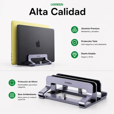 SOPORTE VERTICAL PARA LAPTOP TABLET UGREEN LP258 ALUMINIO 2 RANURAS AJUSTABLE GRIS - 2