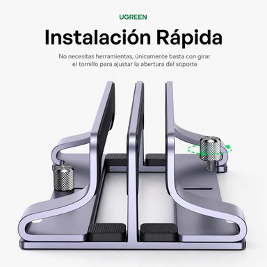 SOPORTE VERTICAL PARA LAPTOP TABLET UGREEN LP258 ALUMINIO 2 RANURAS AJUSTABLE GRIS - 3