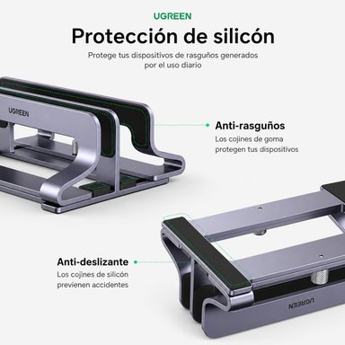 SOPORTE VERTICAL PARA LAPTOP TABLET UGREEN LP258 ALUMINIO 2 RANURAS AJUSTABLE GRIS - 5
