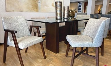JUEGO COMEDOR DMUEBLES 4 SILLAS GRIS + 2 BUTACAS HARRY