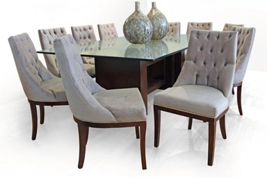 JUEGO COMEDOR DMUEBLES 10 SILLAS NOGAL GLASSY II