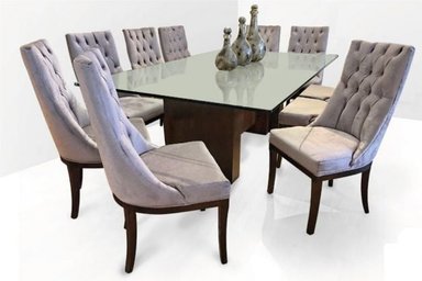 JUEGO COMEDOR DMUEBLES 10 SILLAS NOGAL GLASSY