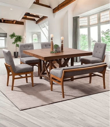 COMEDOR MOBILIARI LISANY 4 SILLAS GRIS MP + BANQUETA