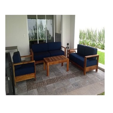 SET JUEGO SALA TERRAZA DMUEBLES STEFANY 3-2-1 GRIS + MESA CENTRO