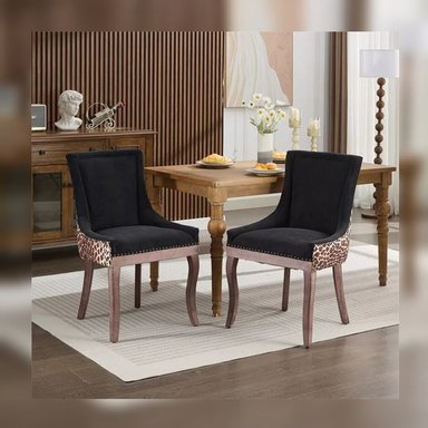 COMEDOR DMUEBLES 2 SILLAS MADERA NATURAL ITALIAN NEGRO CON LEOPARDO