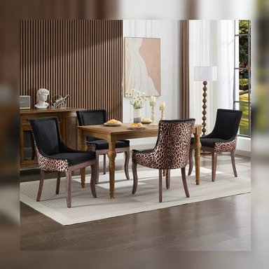 COMEDOR DMUEBLES 4 SILLAS MADERA NATURAL ITALIAN CON LEOPARDO