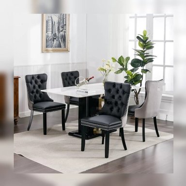 DM COMEDOR 4 SILLAS ITALIAN AL DUCO - GRIS OSCURO/NEGRO