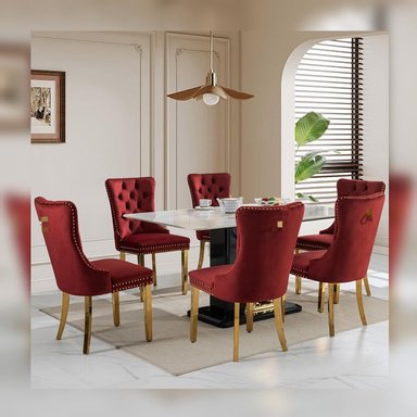 COMEDOR DMUEBLES 6 SILLAS ROJO OSCURO ITALY AL DUCO BLANCO CON NEGRO
