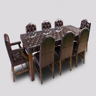 DM COMEDOR CHESTERFIELD DELUXE + 8 SILLAS - MARRÓN MORO