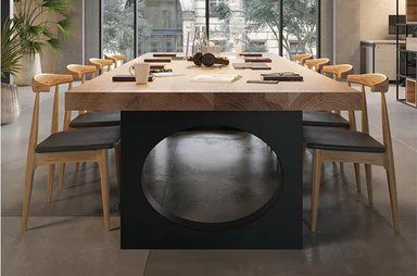 MESA TRABAJO CONFERENCIA DMUEBLES MADERA 300 CM + 8 SILLONES NEGRO