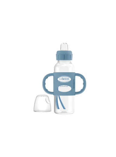 BIBERÓN DE POLIPROPILENO BOCA ESTRECHA CON BOQUILLA CON ASAS 8OZ/ 250ML COLOR AZUL