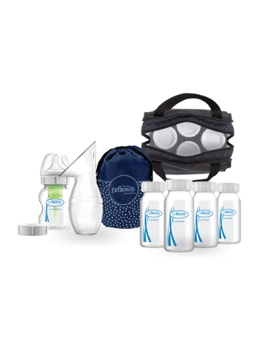 SET LACTANCIA DR. BROWN'S COLECTOR DE LECHE + BOLSO PORTABIBERONES + BOTELLAS ALMACENADORAS NEGRO
