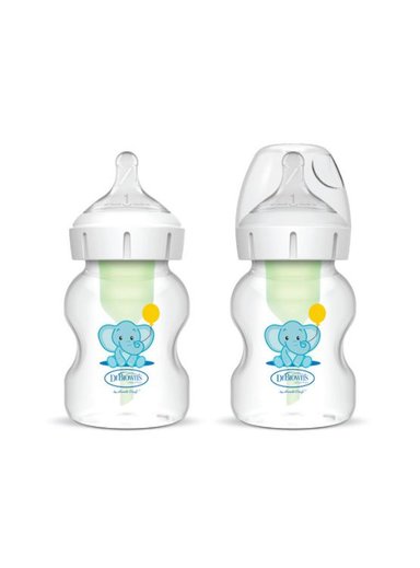 SET BIBERONES DR. BROWN'S BOCA ANCHA ELEFANTES TRANSPARENTE 5 OZ X2 EDICIÓN ESPECIAL