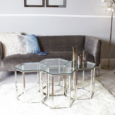 MESA DE CENTRO CASA CONCEPTO PERU ABRAHAM 4 PIEZAS EN INOXIDABLE ACERO