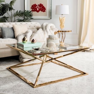 MESA DE CENTRO CASA CONCEPTO PERU MAJHAL BRONCE Y VIDRIO