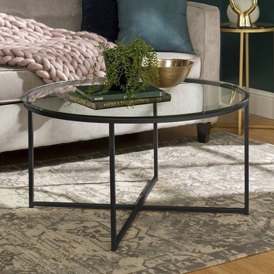 MESA DE CENTRO CASA CONCEPTO PERU JERRY METAL CON VIDRIO REDONDO NEGRO