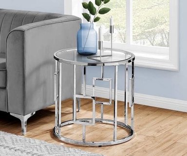 MESA LATERAL CASA CONCEPTO PERU BASTHI ACERO INOXIDABLE 50X50CM CON VIDRIO