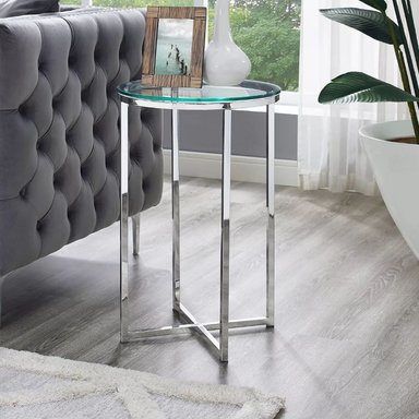 MESA LATERAL CASA CONCEPTO PERU NADAB ACERO INOXIDABLE 30X30CM DE DISEÑO EXCLUSIVO CON VIDRIO - 1
