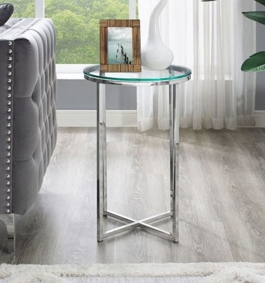 MESA LATERAL CASA CONCEPTO PERU NADAB ACERO INOXIDABLE 30X30CM DE DISEÑO EXCLUSIVO CON VIDRIO - 2