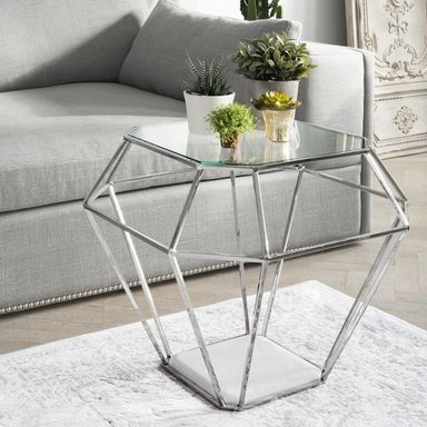 MESA LATERAL CASA CONCEPTO PERU JEWEL ACERO INOXIDABLE 60X60CM DE DISEÑO EXCLUSIVO CON VIDRIO