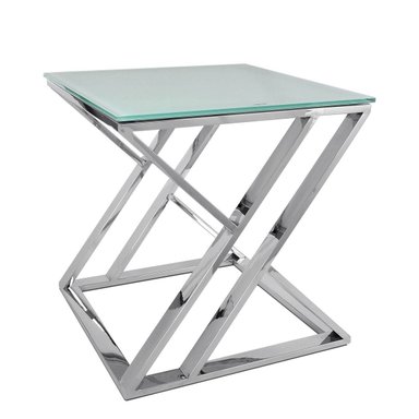 MESA LATERAL CASA CONCEPTO PERU NATAN ACERO INOXIDABLE 45X45CM DE DISEÑO ESCLUSIVO CON VIDRIO