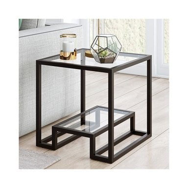 MESA LATERAL CASA CONCEPTO PERU ALSIDE NEGRO MATE 50X50CM METAL PINTADO EN NEGRO CON VIDRIO