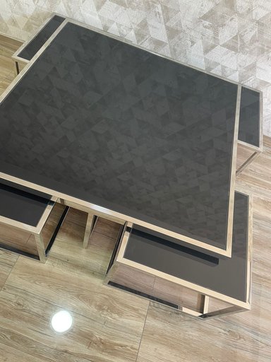 MESA DE CENTRO CASA CONCEPTO PERU ANEXO NIDO DE INOXIDABLE VIDRIO LAMINADO NEGRO ACERO