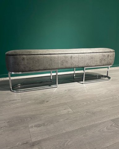 BANQUETA CASA CONCEPTO PERU ALDAI ACERO BRILLANTE TAPIZ GRIS PARDO