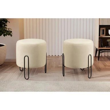 PUFF MELEJ - REDONDO COLOR BLANCO CON BASE DE METAL