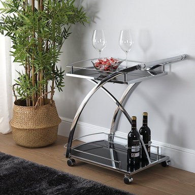 MUEBLE BAR CASA CONCEPTO PERU LUCIANA CARRO BRILLANTE VIDRIO LAMINADO ACERO INOXIDABLE NEGRO - 1