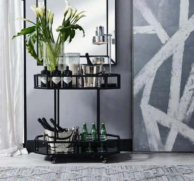 MUEBLE BAR CASA CONCEPTO PERU ATOM CARRO 60 X 40 X 80 CM METAL NEGRO MATE - 1