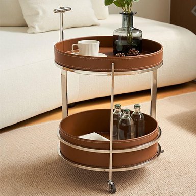 MUEBLE BAR CASA CONCEPTO PERU FINE CARRO CUERO VEGANO 42 X 80 CM ACERO INOXIDABLE - 1