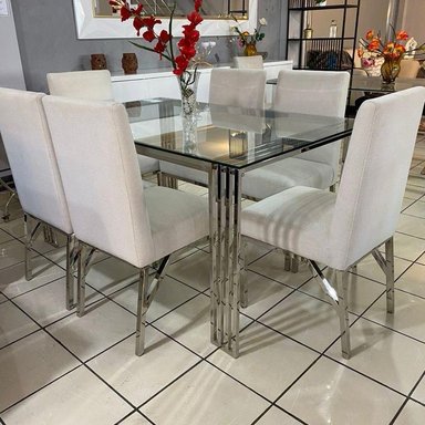JUEGO COMEDOR CASA CONCEPTO PERU NAZARENA 6 SILLAS MARFIL ACERO