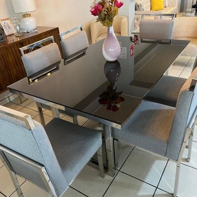 JUEGO COMEDOR CASA CONCEPTO PERU DINNER 6 SILLAS GRIS ACERO