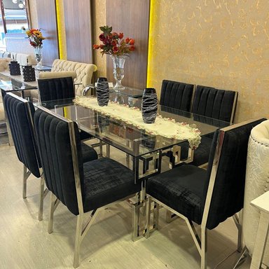 JUEGO COMEDOR CASA CONCEPTO PERU BLACK MONDAY 6 SILLAS NEGRO ACERO