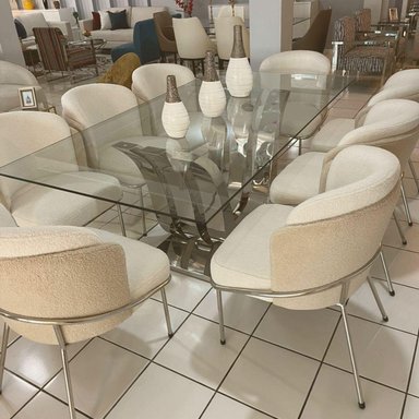 JUEGO COMEDOR CASA CONCEPTO PERU ALBA 8 SILLAS MARFIL ACERO