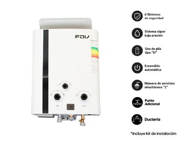 COMBO CALENTADOR A GAS FDV PASO CONTINUO 5.5 LT GN  + KIT INSTALACION AGUA