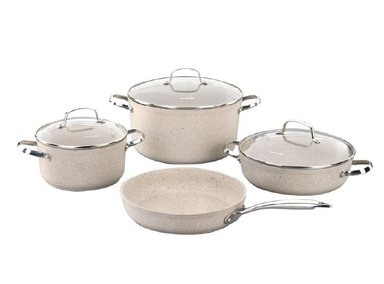 JUEGO DE OLLAS GRANITA A1272 BEIGE 7 PIEZAS KORKMAZ