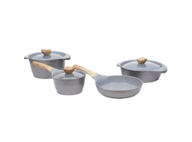 JUEGO DE OLLAS SIMPLE COOK GRIS CLARO ALFETTA MONACO 7 PIEZAS