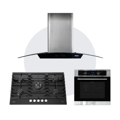 COMBO FDV CAMPANA CRYSTAL 90 + ENCIMERA CHEF GLASS 90 GLP + HORNO ONIX 70 GLP