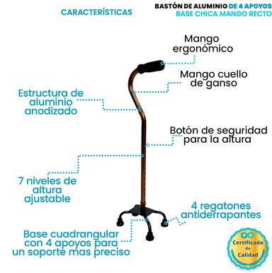 BASTÓN CUATRO PATAS TIPO CISNE -SOPORTE Y EQUILIBRIO COLOR MARRÓN - 2