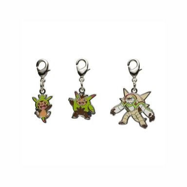 POKEMON CENTER LLAVERO METAL ORIGINAL CHESPIN Y EVOLUCIONES